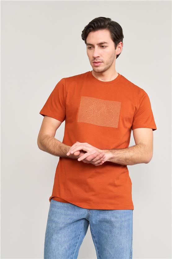 Mentality 4096 Erkek Bisiklet Yaka Baskılı Regular T-shirt Kiremit