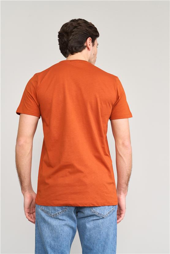 Mentality 4096 Erkek Bisiklet Yaka Baskılı Regular T-shirt Kiremit