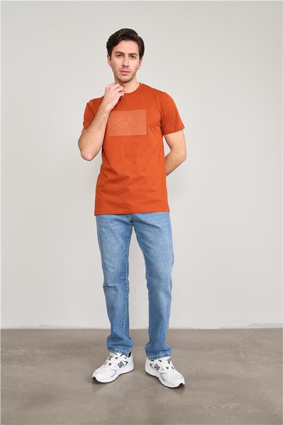 Mentality 4096 Erkek Bisiklet Yaka Baskılı Regular T-shirt Kiremit