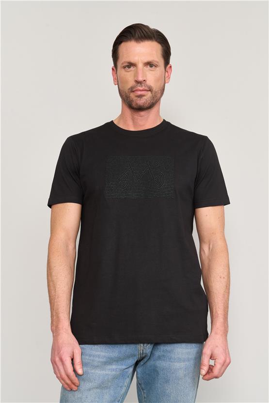 Mentality 4096 Erkek Bisiklet Yaka Baskılı Regular T-shirt Siyah