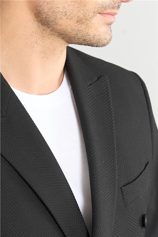 Mentality 4255 Erkek Sivri Yaka Slim Fit Kruvaze Ceket Siyah