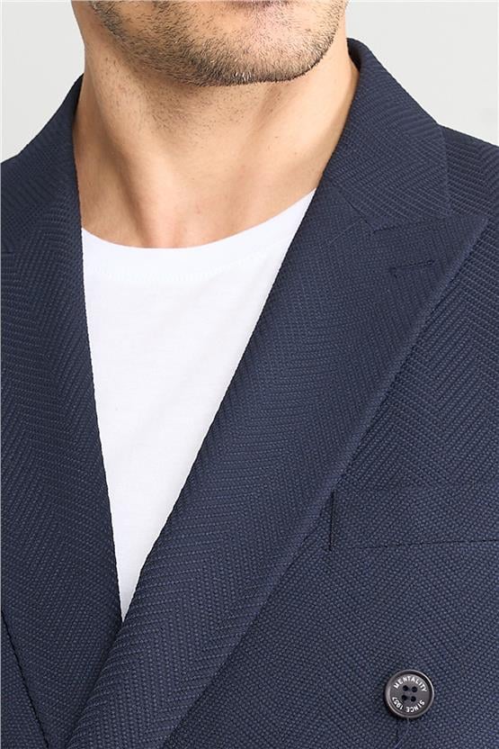 Mentality 4255 Erkek Sivri Yaka Slim Fit Kruvaze Ceket Lacivert