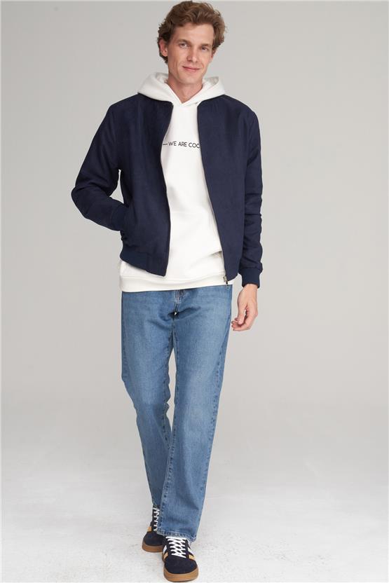 Mentality 4356 Erkek Kolej Yaka Çift Taraflı Bondit Yağmurluk Lacivert