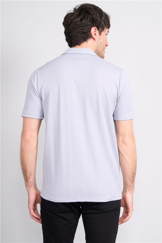 Mentality 4570 Erkek Apaş Yaka Kısa Kol Regular Örme Gömlek Gri