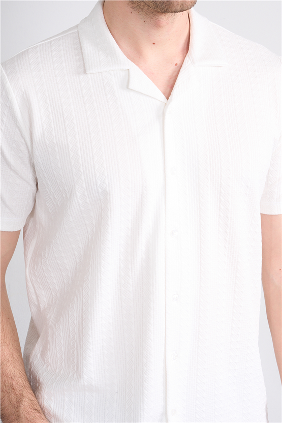 Mentality 4570 Erkek Apaş Yaka Kısa Kol Regular Örme Gömlek Beyaz