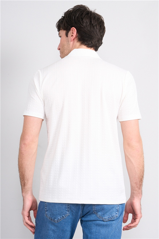 Mentality 4570 Erkek Apaş Yaka Kısa Kol Regular Örme Gömlek Beyaz