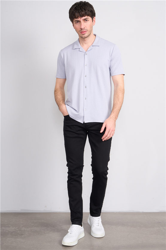 Mentality 4570 Erkek Apaş Yaka Kısa Kol Regular Örme Gömlek Gri