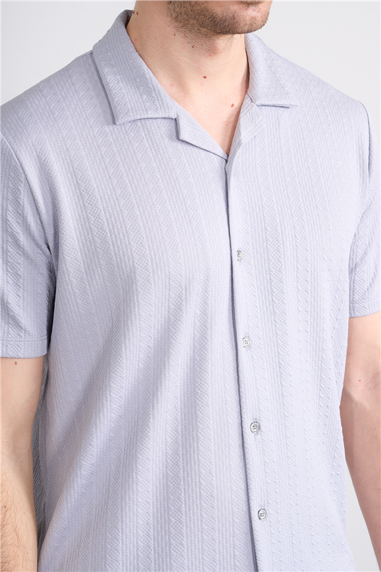 Mentality 4570 Erkek Apaş Yaka Kısa Kol Regular Örme Gömlek Gri