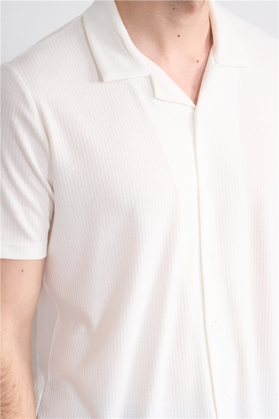 Mentality 4571 Erkek Apaş Yaka Kısa Kol Regular Örme Gömlek Beyaz