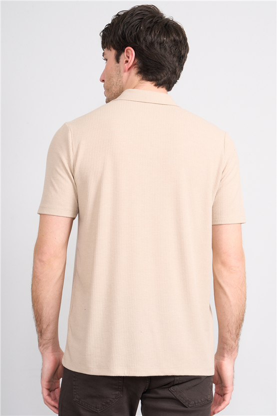 Mentality 4571 Erkek Apaş Yaka Kısa Kol Regular Örme Gömlek Taş