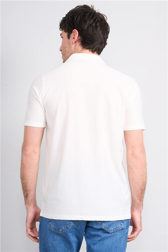 Mentality 4573 Erkek Apaş Yaka Kısa Kol Regular Örme Gömlek Beyaz