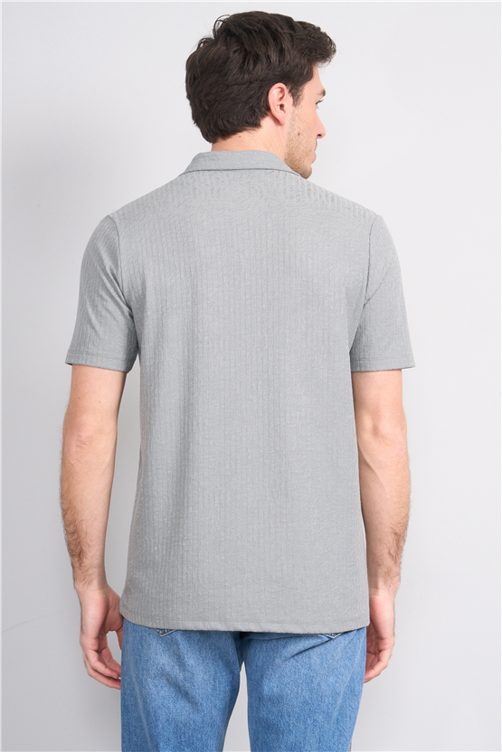 Mentality 4575 Erkek Apaş Yaka Kısa Kol Regular Örme Gömlek Gri