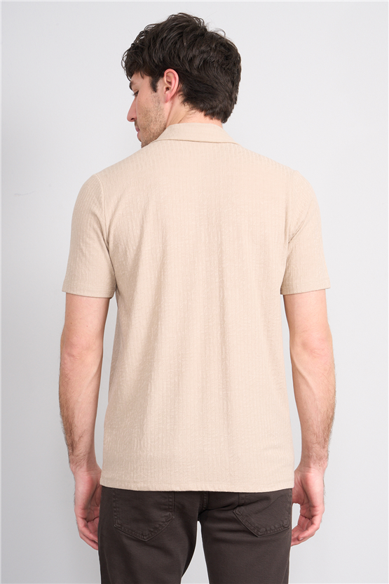 Mentality 4575 Erkek Apaş Yaka Kısa Kol Regular Örme Gömlek Taş