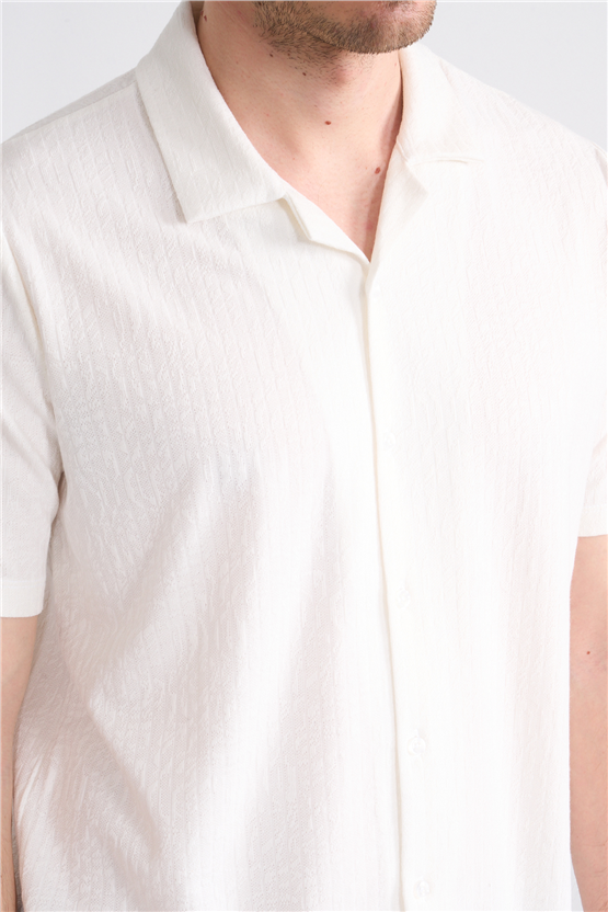 Mentality 4575 Erkek Apaş Yaka Kısa Kol Regular Örme Gömlek Beyaz