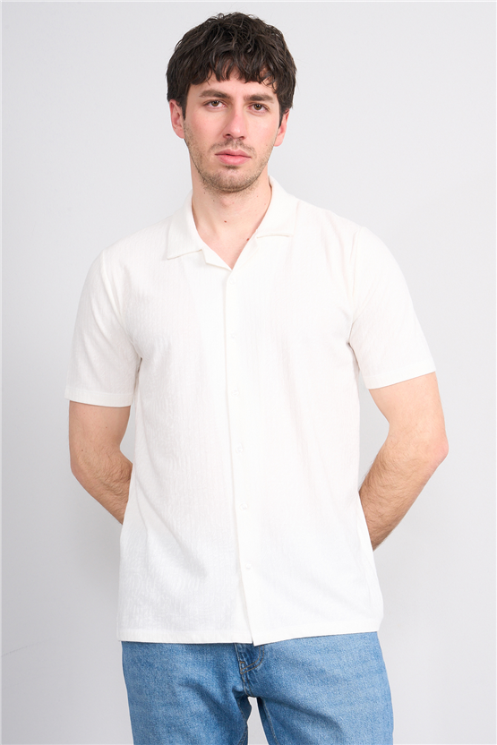 Mentality 4575 Erkek Apaş Yaka Kısa Kol Regular Örme Gömlek Beyaz