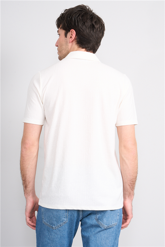 Mentality 4575 Erkek Apaş Yaka Kısa Kol Regular Örme Gömlek Beyaz
