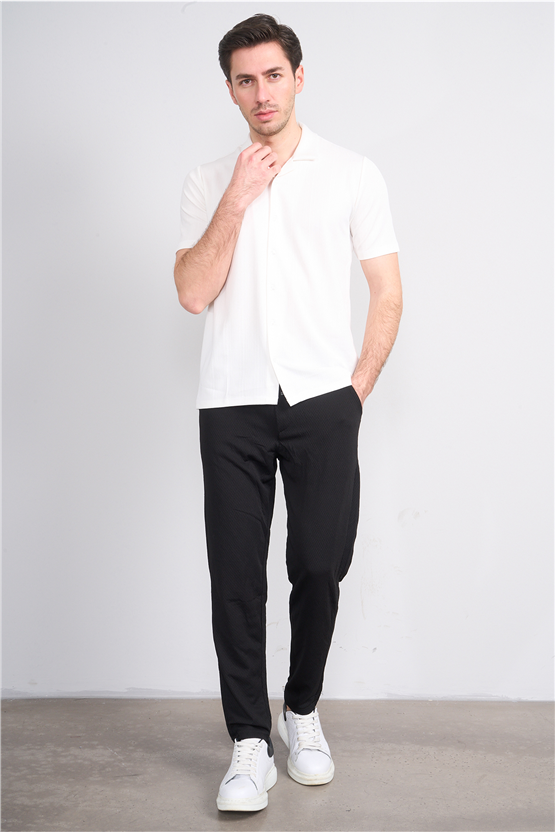 Mentality 4577 Erkek Apaş Yaka Kısa Kol Regular Örme Gömlek Beyaz