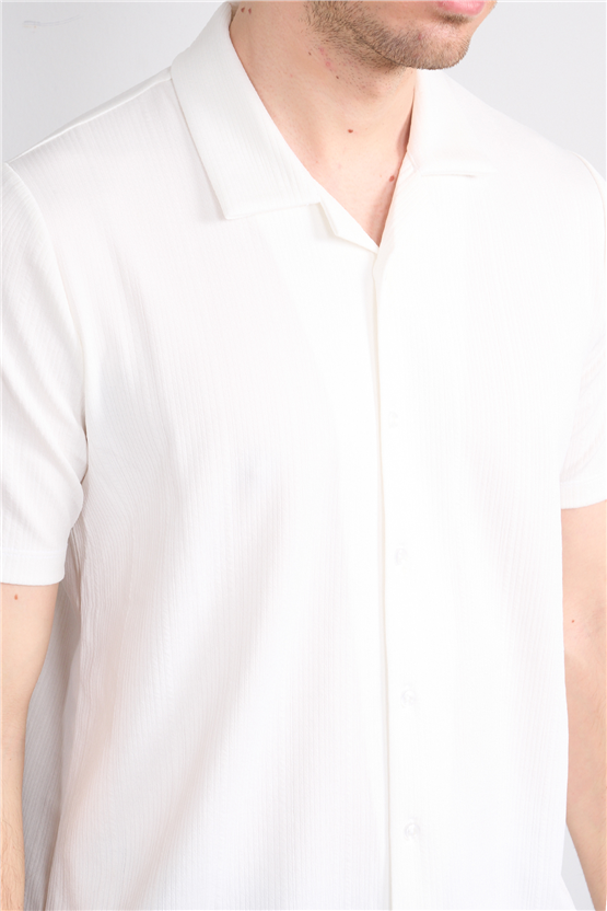Mentality 4577 Erkek Apaş Yaka Kısa Kol Regular Örme Gömlek Beyaz
