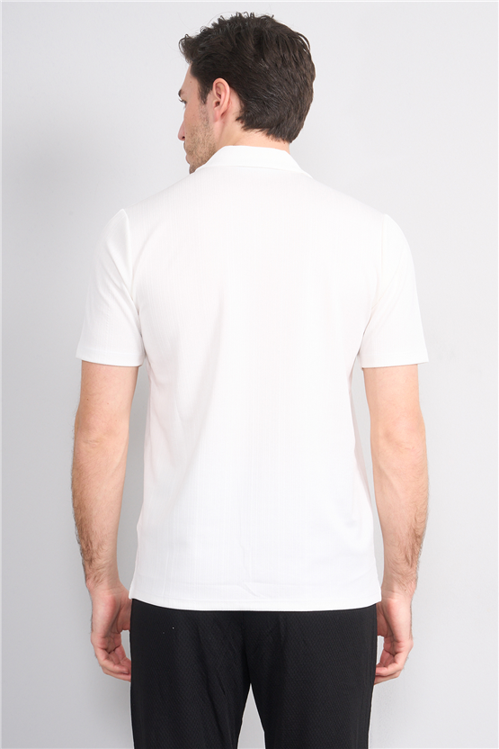 Mentality 4577 Erkek Apaş Yaka Kısa Kol Regular Örme Gömlek Beyaz