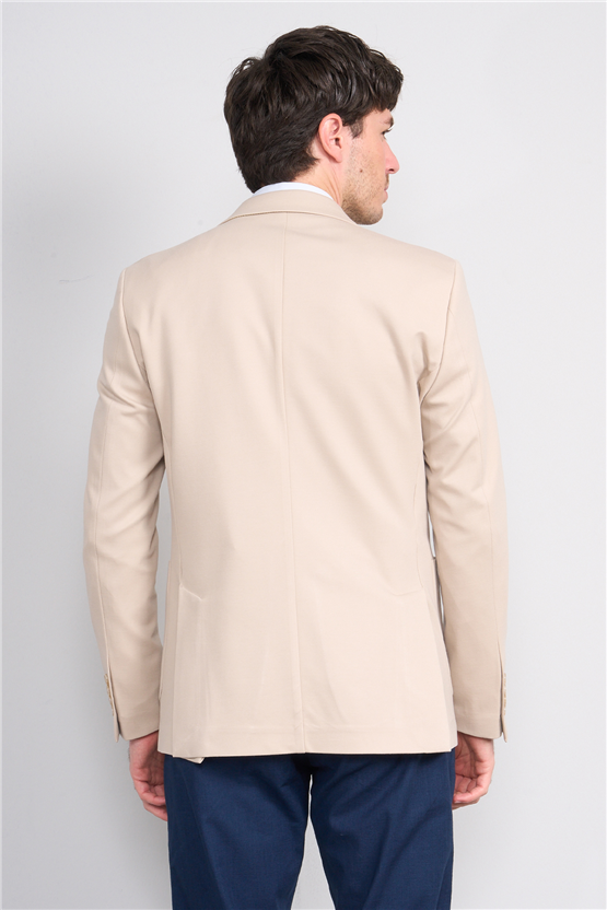 Mentality 4743 Erkek Mono Yaka Noa Desenli Örme Slimfit Tek Ceket Açık Bej