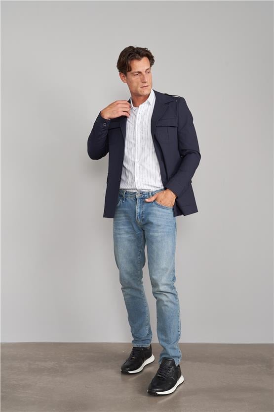 Mentality 4968 Erkek Apoletli 4 Cep Tek Ceket Lacivert