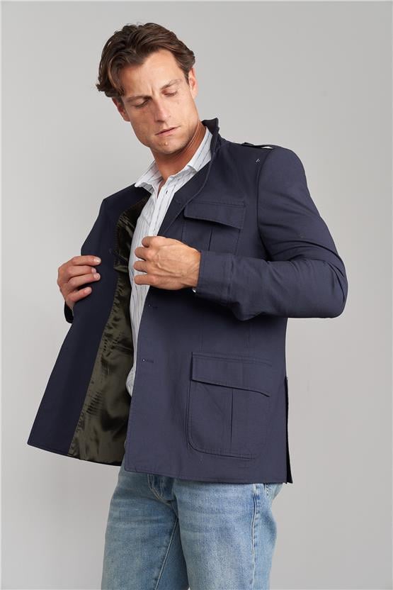Mentality 4968 Erkek Apoletli 4 Cep Tek Ceket Lacivert