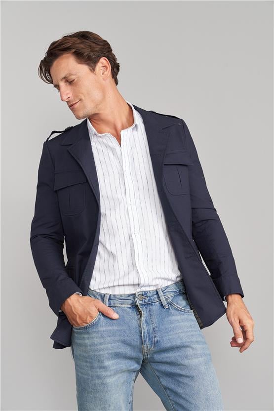 Mentality 4968 Erkek Apoletli 4 Cep Tek Ceket Lacivert