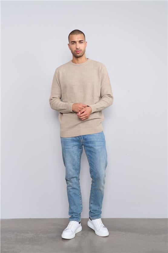 Mentality 5123 Erkek Bisiklet Yaka Petek Triko Açık Camel