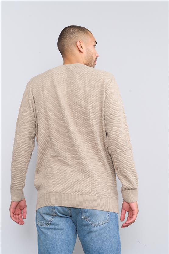 Mentality 5123 Erkek Bisiklet Yaka Petek Triko Açık Camel