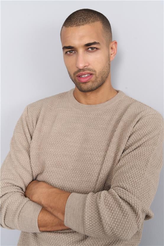 Mentality 5123 Erkek Bisiklet Yaka Petek Triko Açık Camel