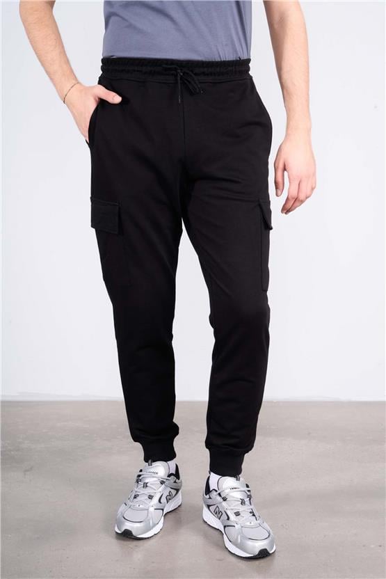 Mentality 790 Erkek 2 İplik Kargo Cep Regular Eşofman Alt Siyah