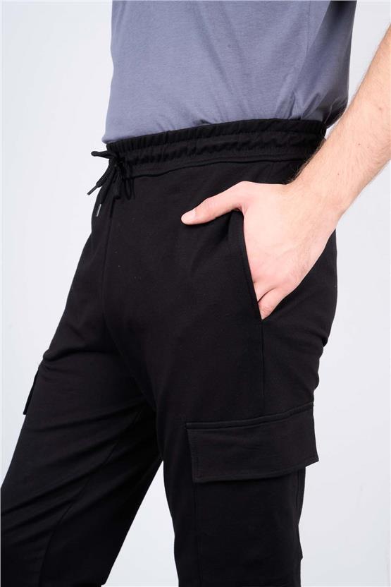 Mentality 790 Erkek 2 İplik Kargo Cep Regular Eşofman Alt Siyah