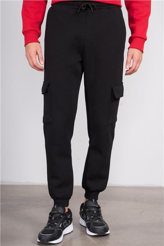 Mentality 823 Erkek 3 İplik Kargo Cep Eşofman Alt Siyah