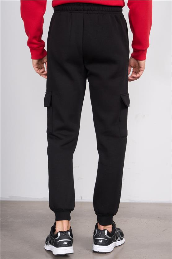 Mentality 823 Erkek 3 İplik Kargo Cep Eşofman Alt Siyah