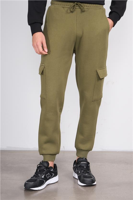 Mentality 823 Erkek 3 İplik Kargo Cep Eşofman Alt Haki