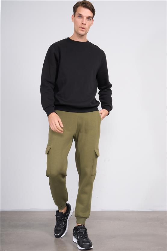 Mentality 823 Erkek 3 İplik Kargo Cep Eşofman Alt Haki