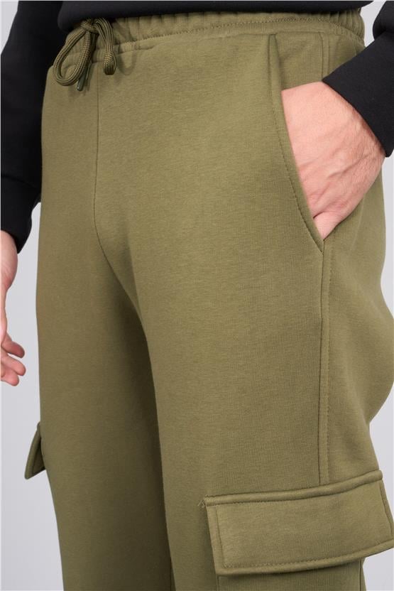 Mentality 823 Erkek 3 İplik Kargo Cep Eşofman Alt Haki