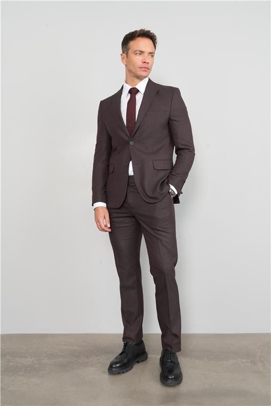 Mentality 9094 Erkek Yünter 6 Drop Slimfit Takım Elbise Bordo