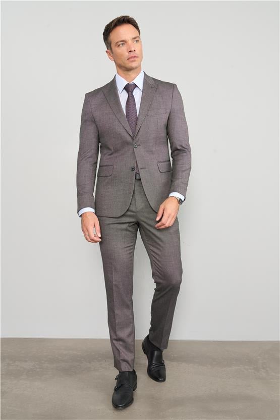 Mentality 9094 Erkek Yünter 6 Drop Slimfit Takım Elbise Kahve