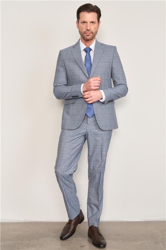 Mentality 9119 Erkek Mono Yaka Slim Fit Takım Elbise Mavi