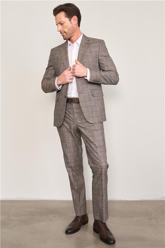 Mentality 9120 Erkek Mono Yaka Slim Fit Takım Elbise Kahve