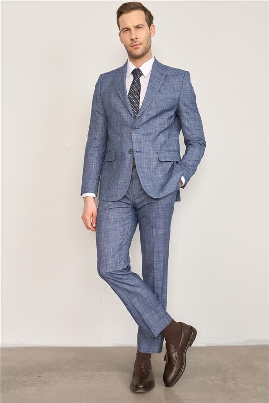 Mentality 9120 Erkek Mono Yaka Slim Fit Takım Elbise Açık Lacivert