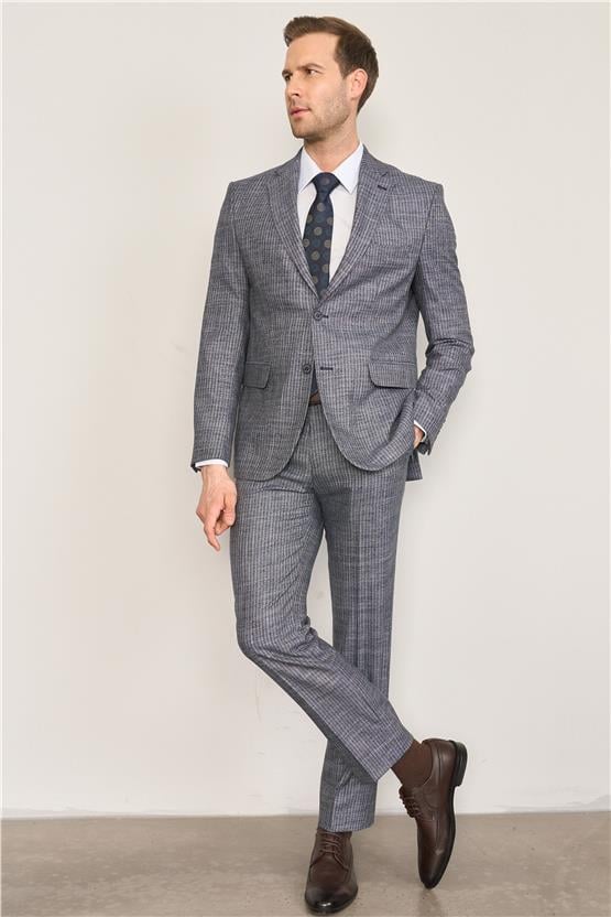 Mentality 9121 Erkek Mono Yaka Slim Fit Takım Elbise Lacivert
