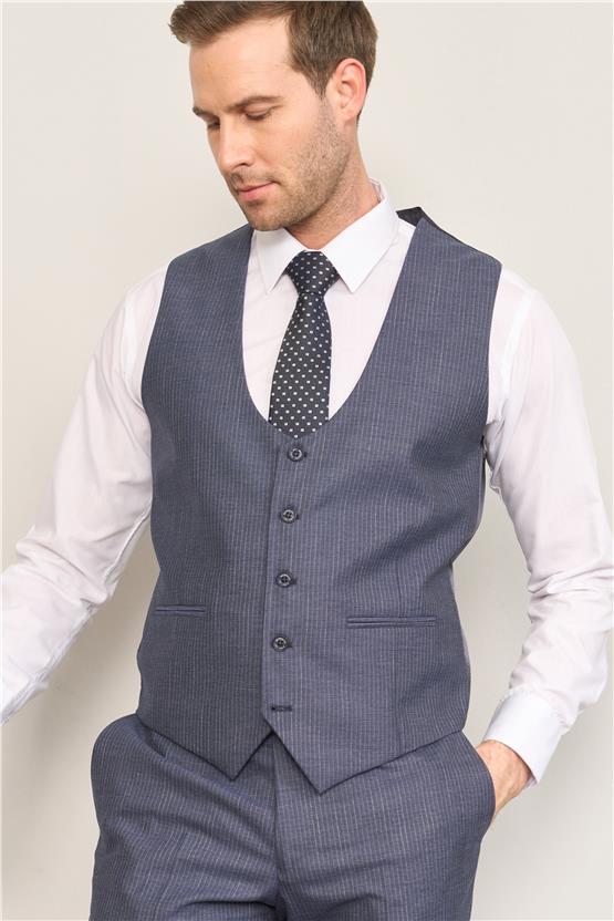 Mentality 9122 Erkek Mono Yaka Slim Fit Yelekli Takım Elbise Açık Lacivert