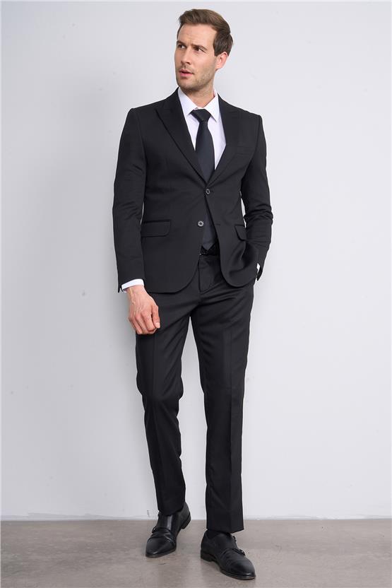 Mentality 9126 Erkek Sivri Yaka Slim Fit Jogger Takım Elbise Siyah