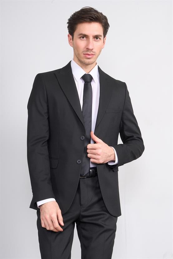 Mentality 9176 Erkek Kırlangıç Yaka Slim Fit Takım Elbise Siyah