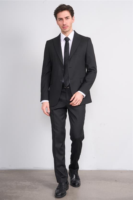 Mentality 9176 Erkek Kırlangıç Yaka Slim Fit Takım Elbise Siyah