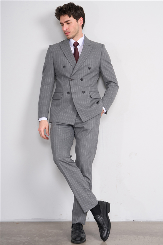 Mentality 9200 Erkek Mono Yaka Slimfit Kruvaze Takım Elbise Gri