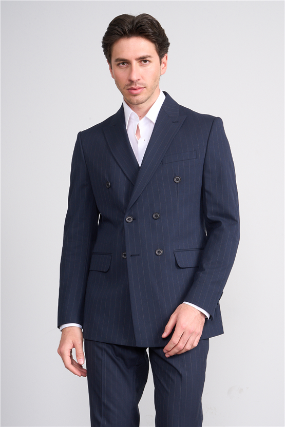 Mentality 9200 Erkek Mono Yaka Slimfit Kruvaze Takım Elbise Lacivert