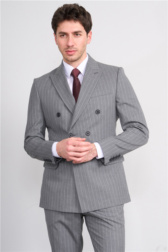 Mentality 9200 Erkek Mono Yaka Slimfit Kruvaze Takım Elbise Gri